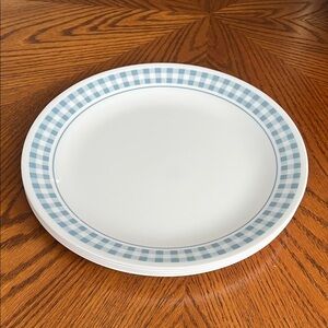 Corelle Set of 4 Blue Gingham Dinner Plates